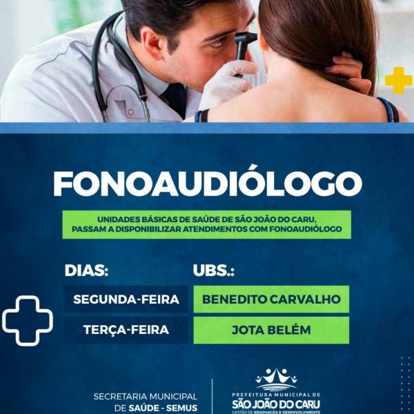 São João do Caru oferece Atendimento em fonoaudiologia nas UBS Jota Belém e UBS Benedito Carvalho