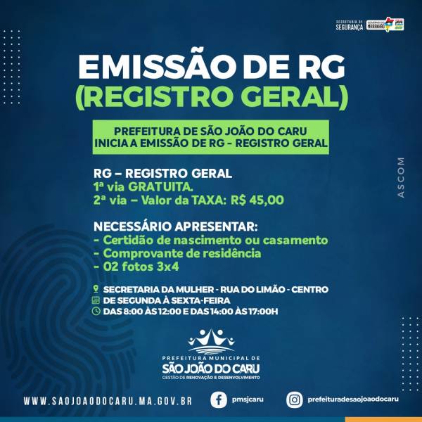 Prefeitura de São João do Caru dá início à emissão de Registro Geral (RG)